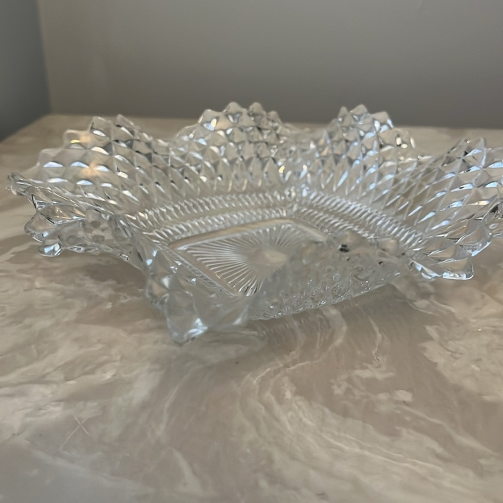 Elegant Vintage Clear Glass Square Crystal Plates Set